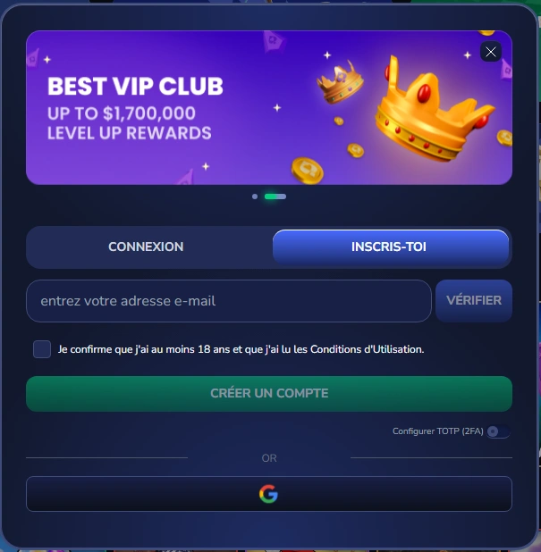 Formulaire d'inscription Flush Casino